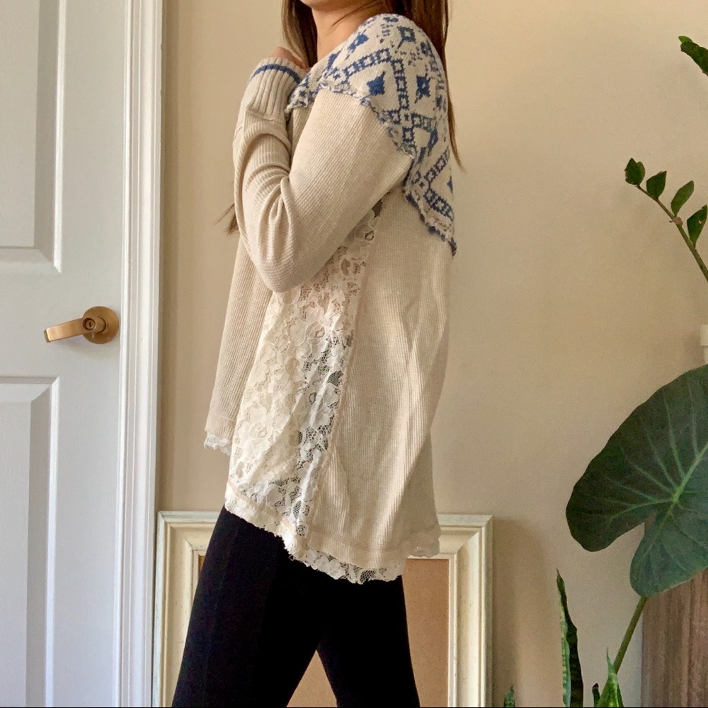 Free People One Thermal Sweater with Lace Panel